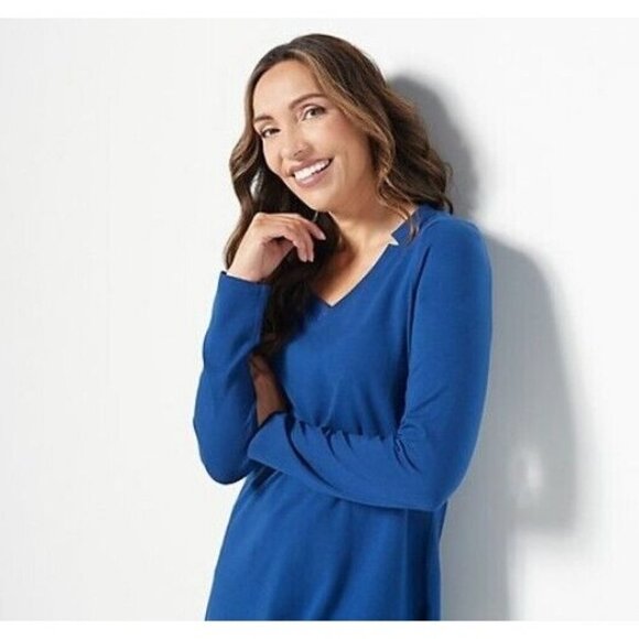 Belle by Kim Gravel TripleLuxe Pima V-Neck Tunic Estate Blue.X-Large - Picture 1 of 1